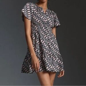 Anthropologie Somerset Cotton Navy preppy Link Pattern mini dress size medium